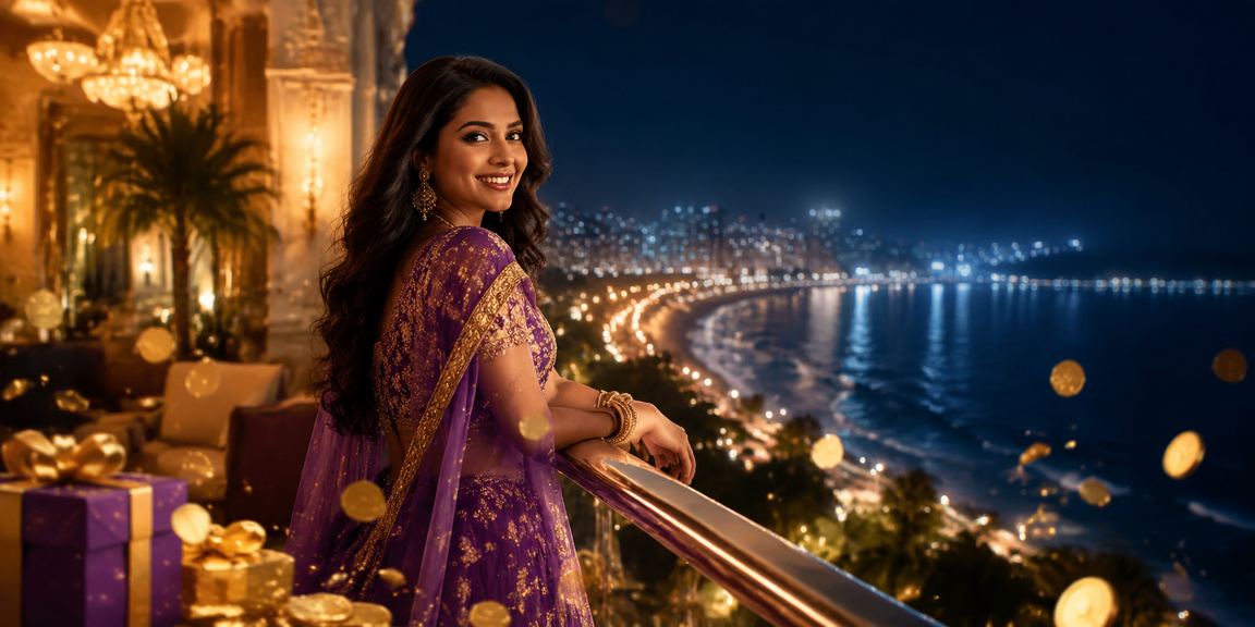 Nighttime view of lively Indian casino and entertainment market